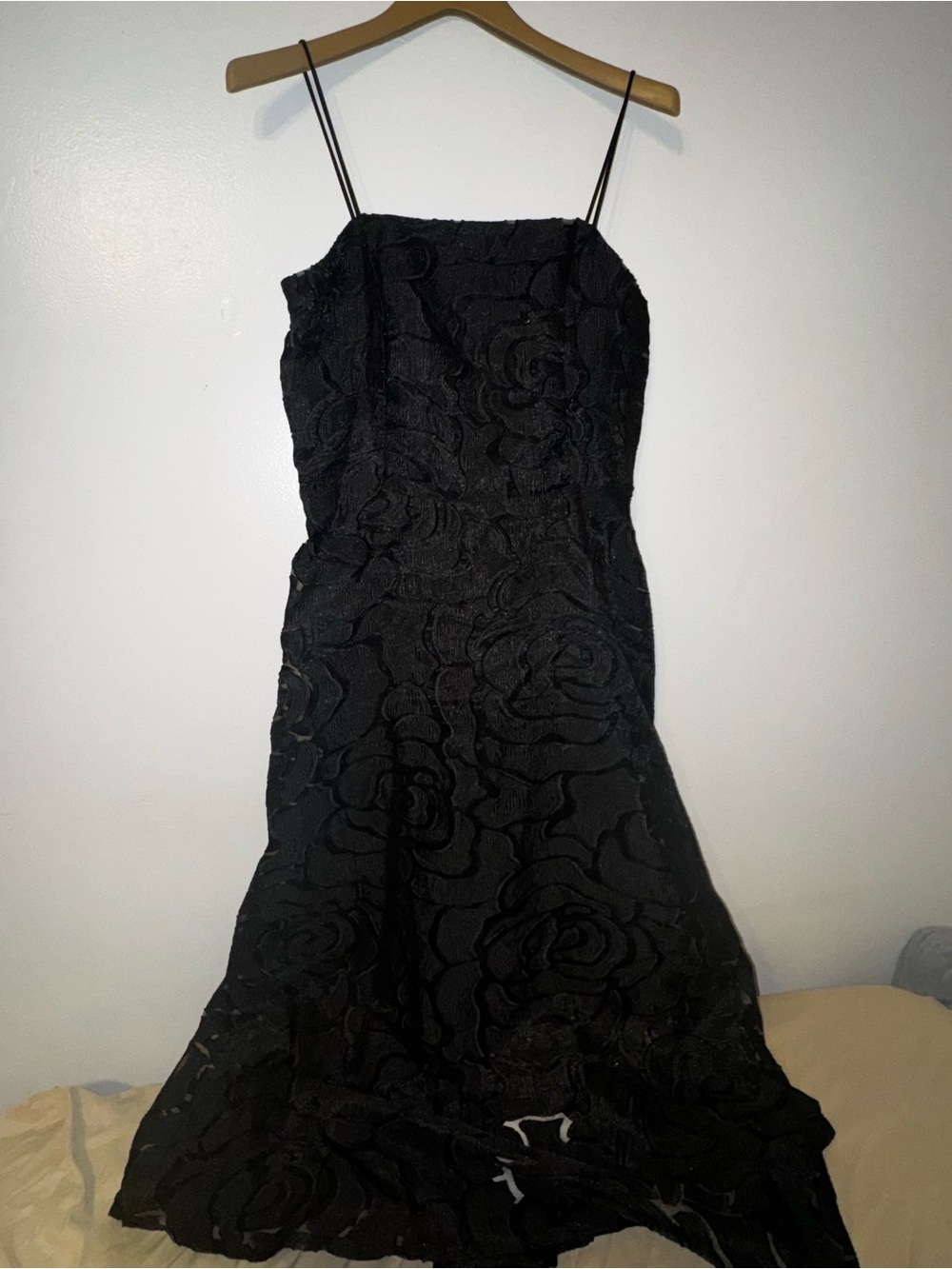 Black Embroidered Floral Slip Dress - Elegant Spaghetti Strap Evening Dress L